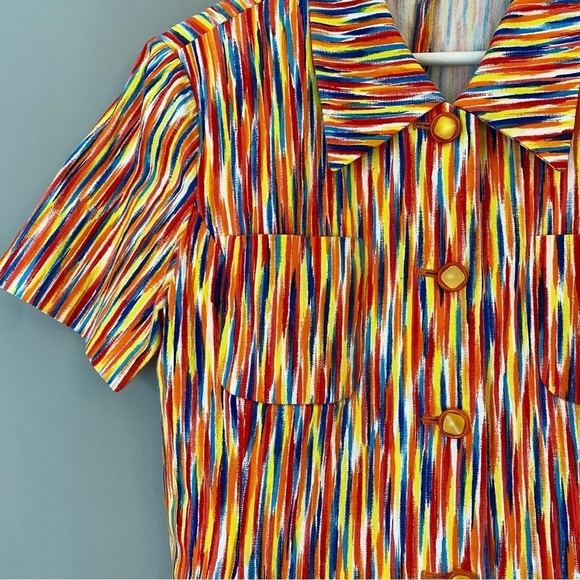Retro Multicoloured Short-Sleeved Button Down Shirt - Picture 7 of 15
